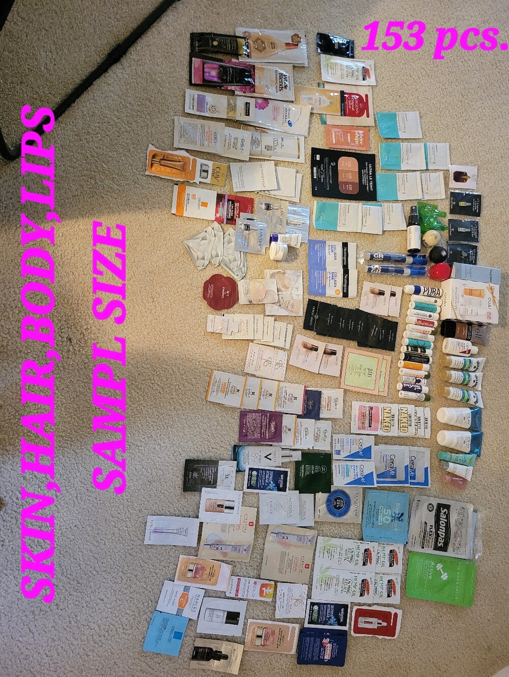 Personal care pack samples, lots of brands all new all fresh 153 Pcs.